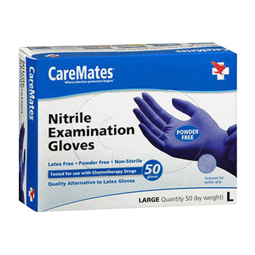 CareMates Nitrile Examination Gloves Powder-Free Large, 50 Ea